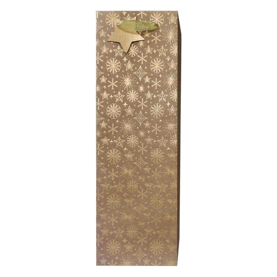 Paper T. Xmas DLX Gift Bag, Golden Text, Bottle, 4.7"x14.15"x3.3", 210gsm