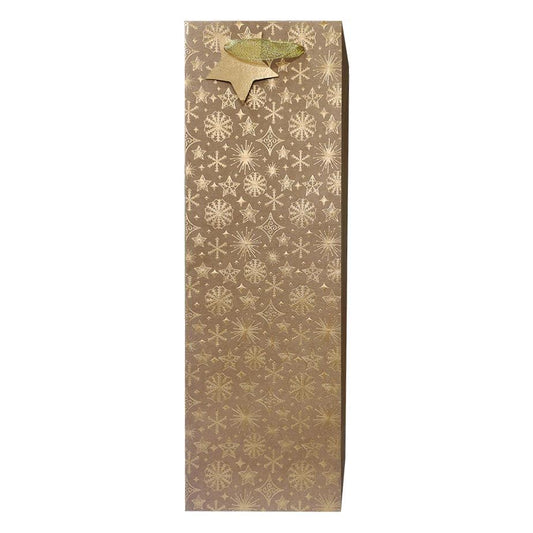 Paper T. Xmas DLX Gift Bag, Golden Text, Bottle, 4.7"x14.15"x3.3", 210gsm