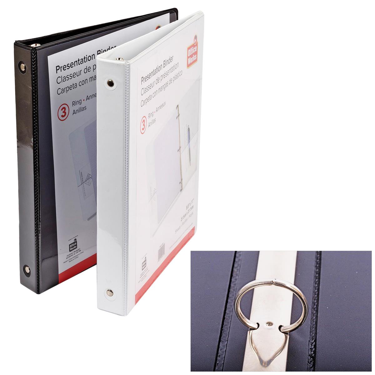 O.WKs.3-ring 1" Presentation Binder White, Black, 2 asst'd cols, insert