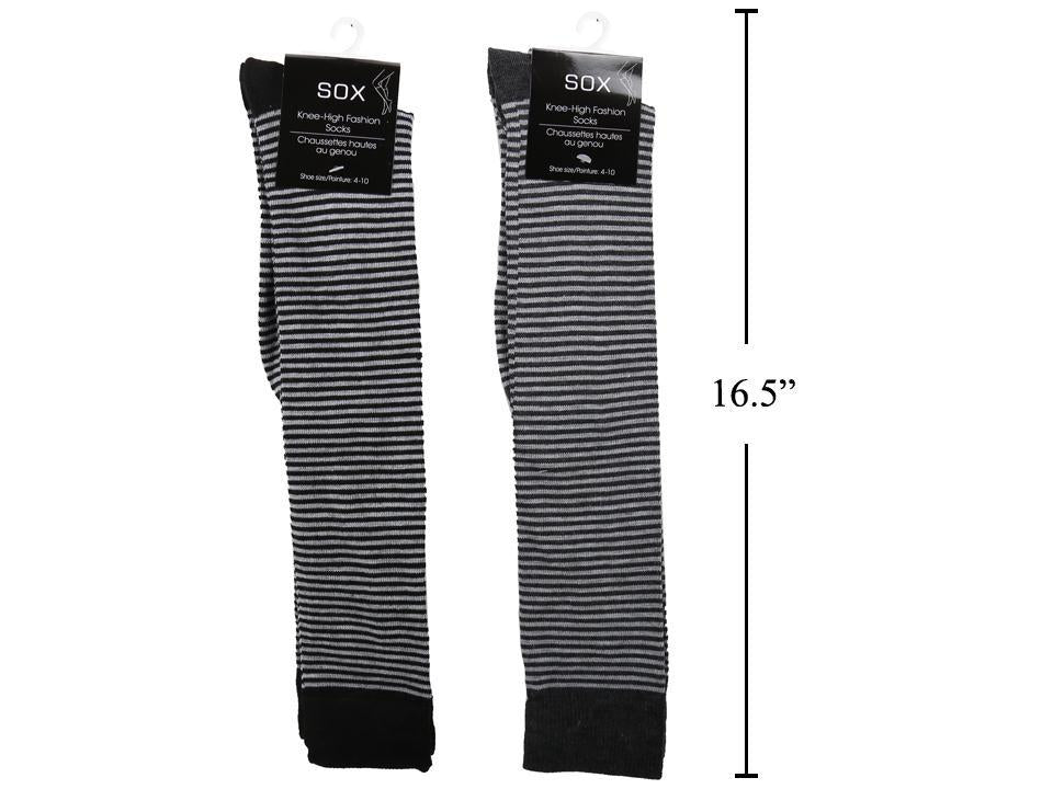 SOX, Ladies Stripe Knee Length Sock 2 col, 1pair/hc, 95poly/5spandex