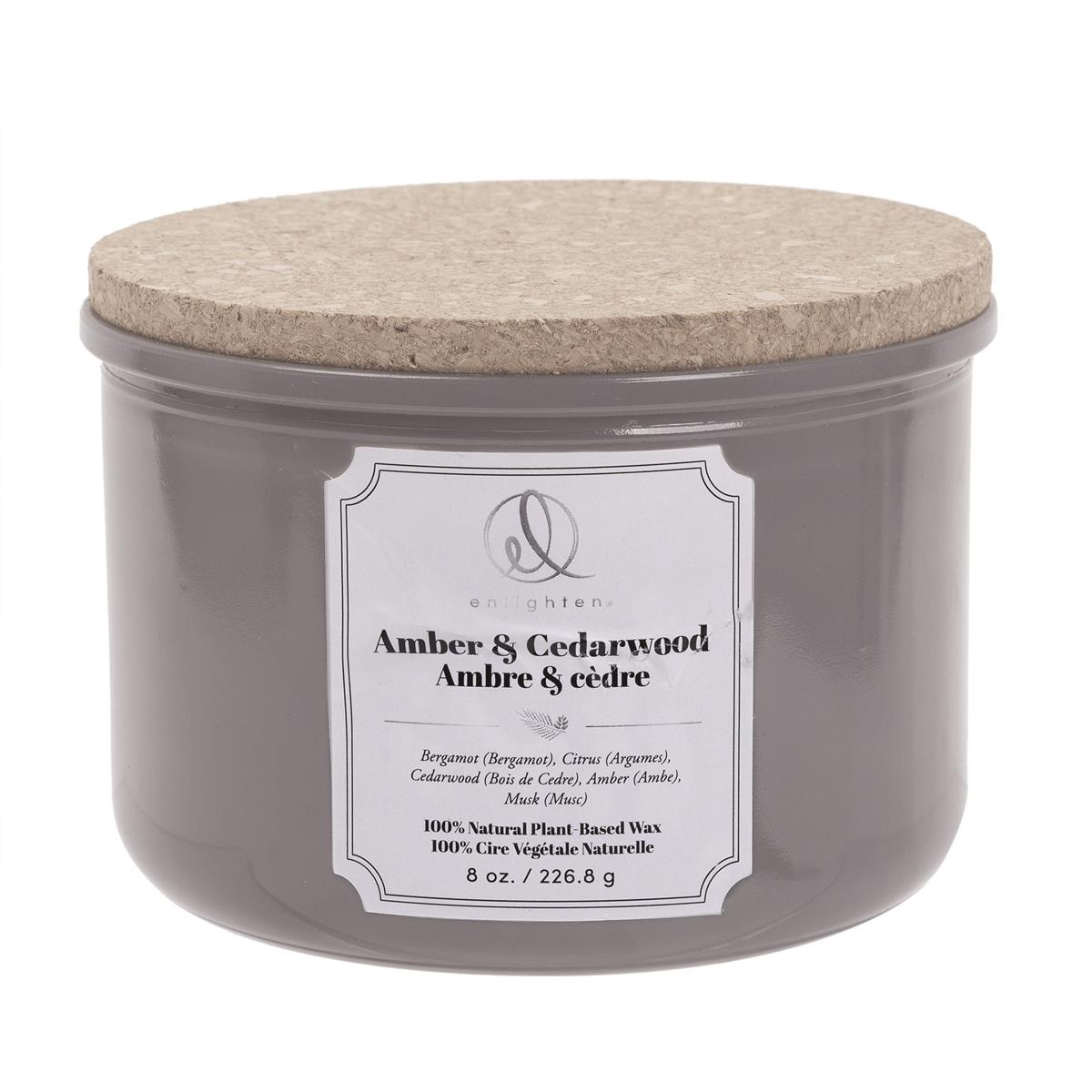 Enlighten Scented Candle w/Wood Lid, 3-wick, Amber + Cedarwood, 426g