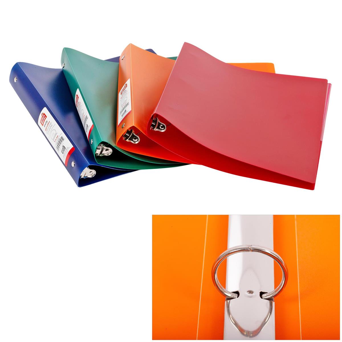 O-Ring 1" Poly Binder w/Booster,  Green/Blue/Orange/Red (PX98237)