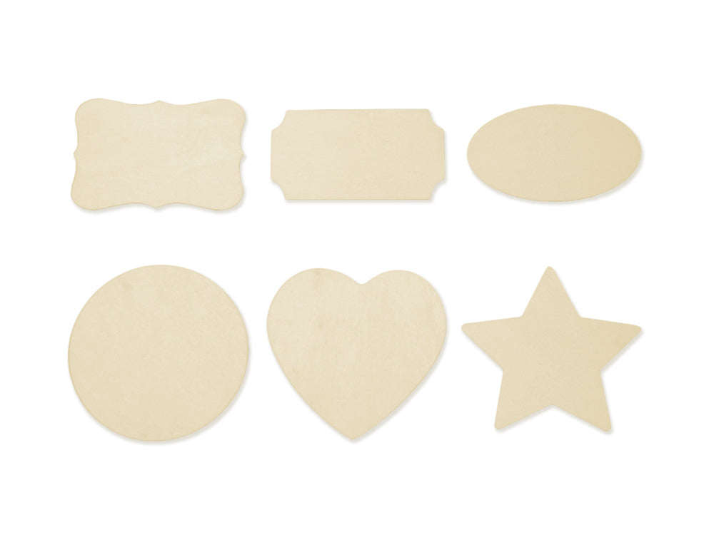 Wood Craft: 8cm Wood Shapes x36 in Display Box (6eax6stl) D) Geo Shapes