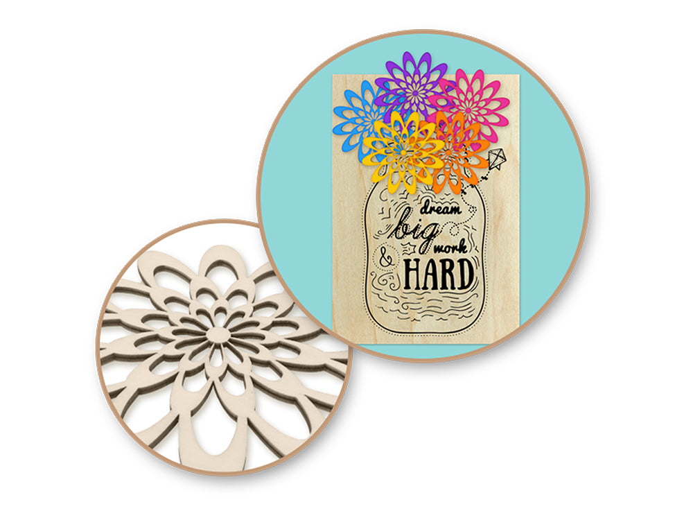 Wood Craft: 8cm Laser-Cut Ornate Wood Shapes x4 K) Floral Burst