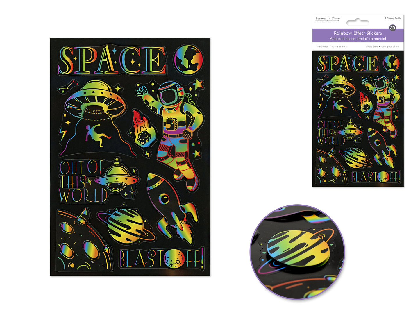 Handmade Sticker: 4.9"x7.3" 3D Rainbow Effect C) Out Of This World