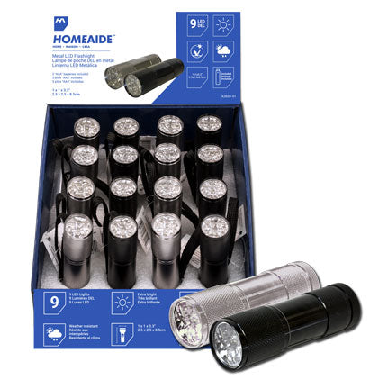 METAL LED FLASHLIGHT - 9 LED 16PCS PER DISPLAY