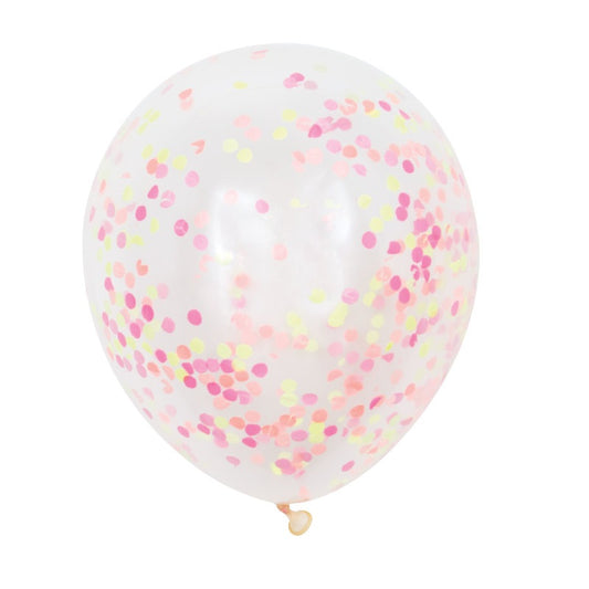 Clear Latex Balloons with Neon Confetti 12"  6ct - Pre-Filled