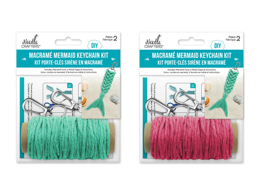 Needlecrafters: DIY Macramé Mermaid Keychain Kit w/Clasps~ Makes 2
