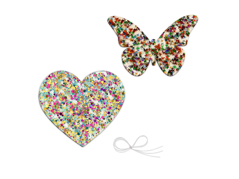 Craft Decor: 8cm-10cm Glitter Infused Acrylic Ornament 2pc Asst B) Chic