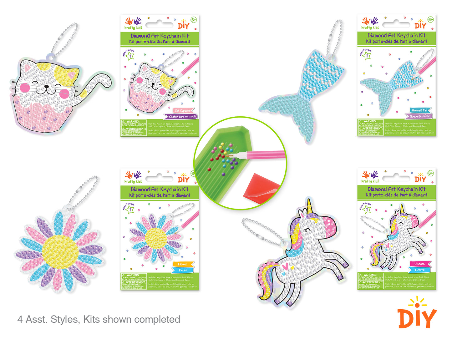 Krafty Kids Kit: Diamond Painting DIY Keychain Kit Assorted 1 eax4styles B) Fantasy Frolic