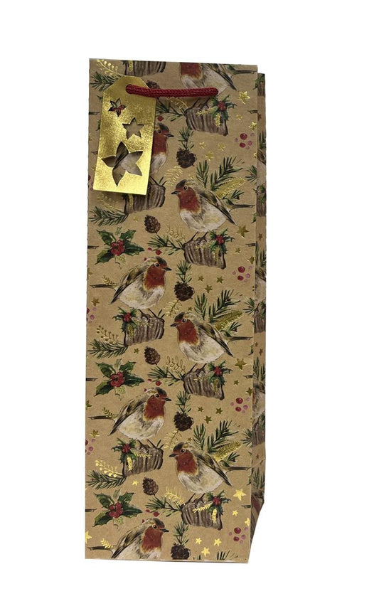 Paper T. Xmas DLX Gift Bag, Birds, Bottle, 4.7"x14.15"x3.3", 210gsm