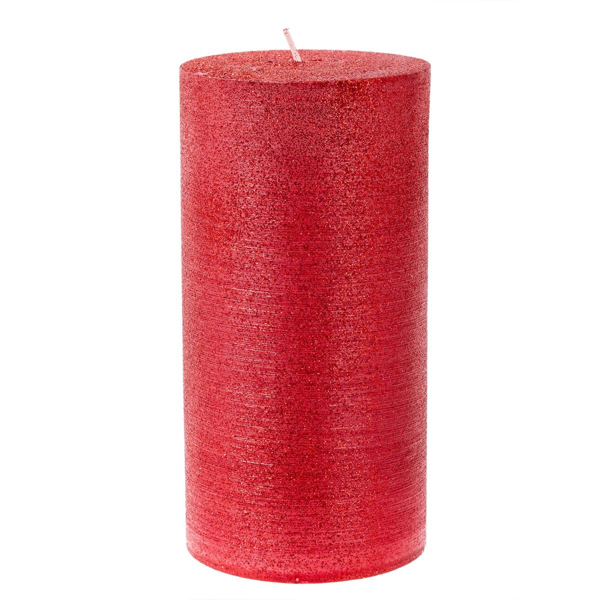 Enlighten 2.95"x5.95" Metallic Red Pillar Candle w/Glitter, label