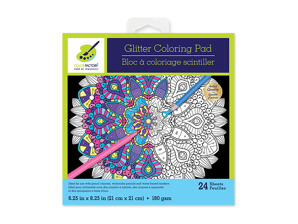 Color Factory: Glitter Coloring Pad 8.25"X8.25" 180Gsm 24Sht J) Classic Mandala