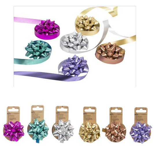 Paper T. 1pc Metallic 3" Star Bow, w/1pc 5M Ribbon, 6 Colours,