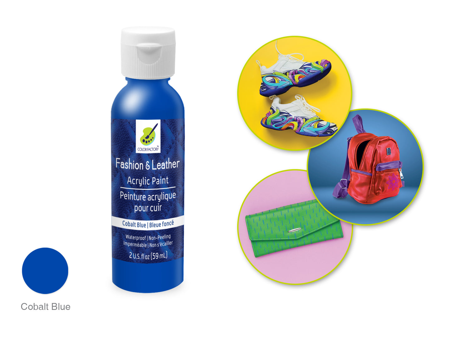 Color Factory: 2oz Fashion & Leather Acrylic Paint LD01-LD10 LD04) Cobalt Blue
