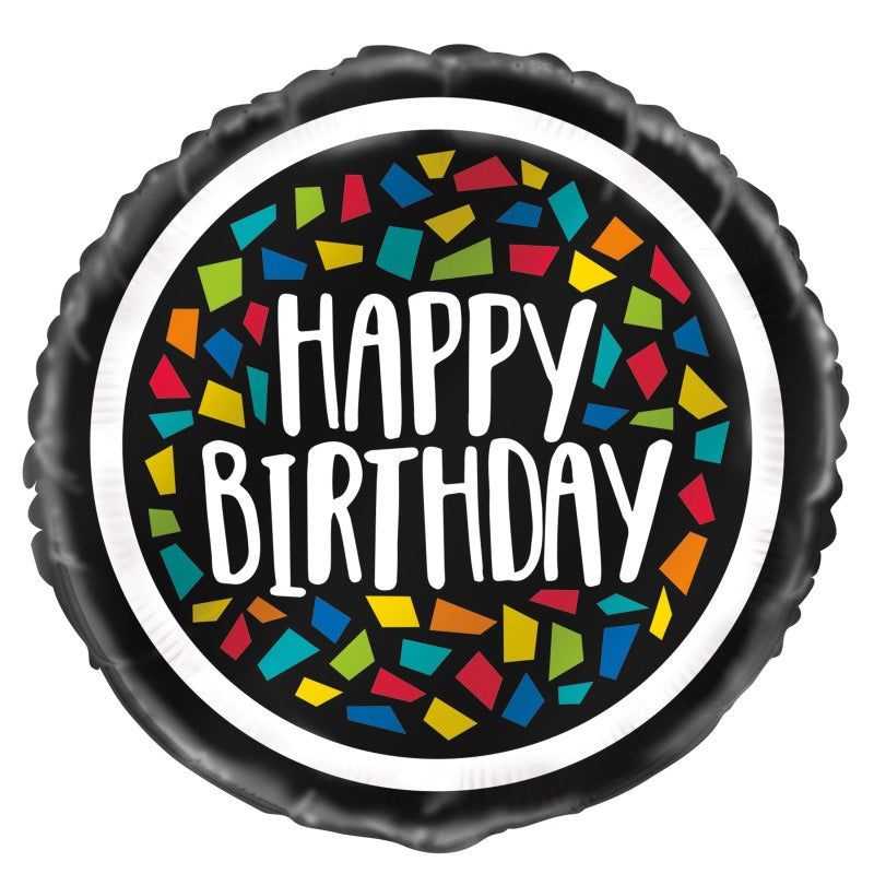 Colorful Mosaic Birthday Round Foil Balloon 18"  Packaged