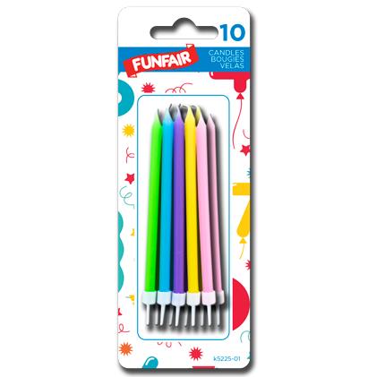10 PASTEL CANDLES ON HOLDERS