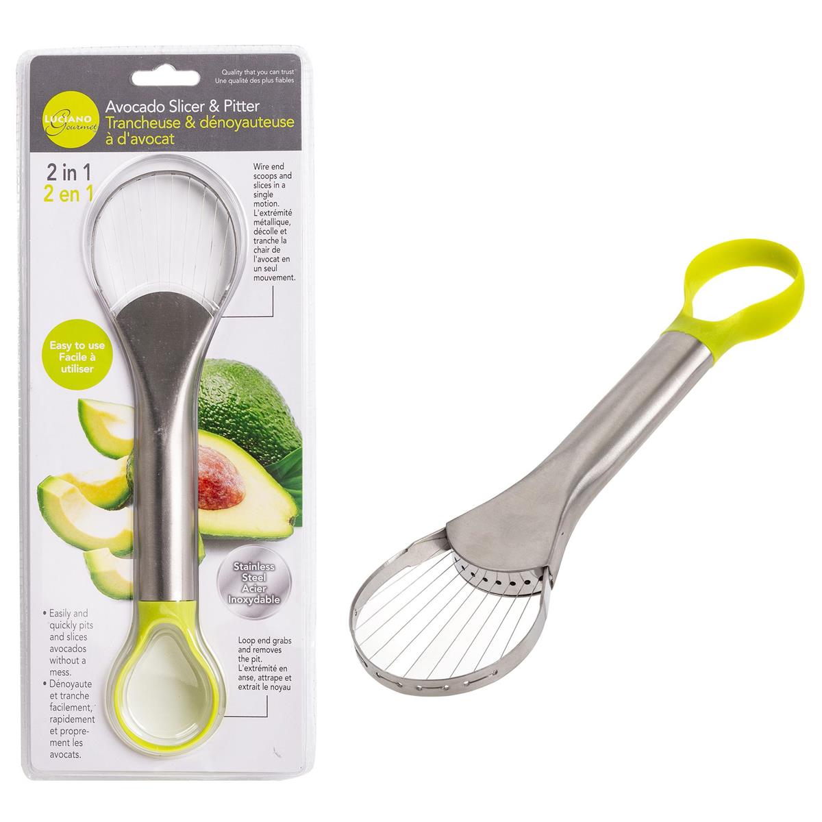 L.Gourmet 2 in 1 Avocado Slicer & Pitter, Stainless Steel, clam shell
