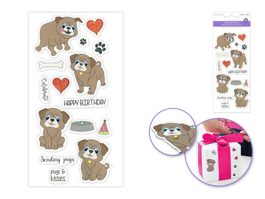 Handmade Sticker: 3D Glitter Cardstock Elements 250gsm B) Pugs & Kisses