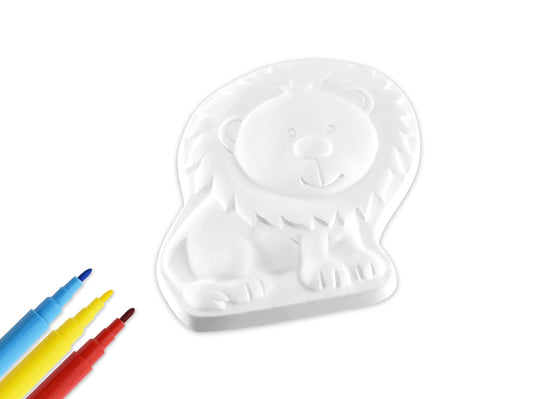 Krafty Kids Kit: 2.75" DIY Plaster Medallion Coloring Kit w/3 Markers C) Lion