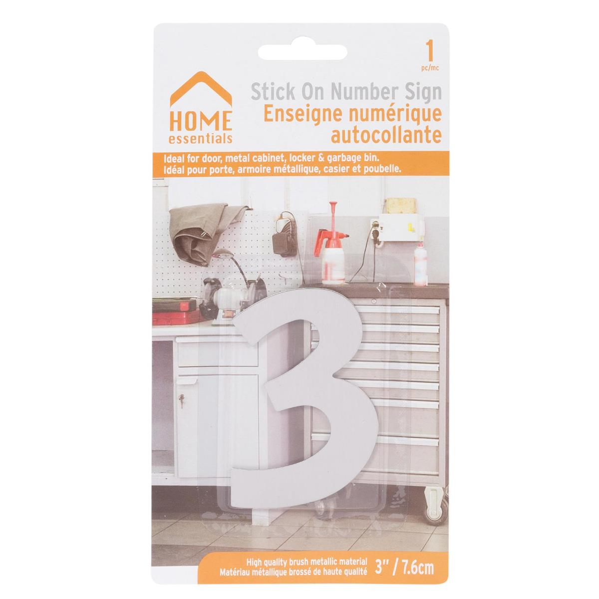 H.E. 3"#3 Adhesive Number Sign, SS B/C