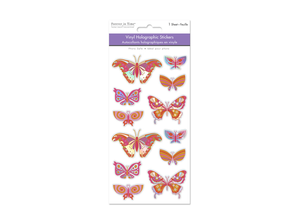 Paper Craft Sticker: 3.9"x7.5" Vinyl Holographic B) Butterfly