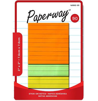 STICK-ON NOTES - 3"x 3", NEON LINED