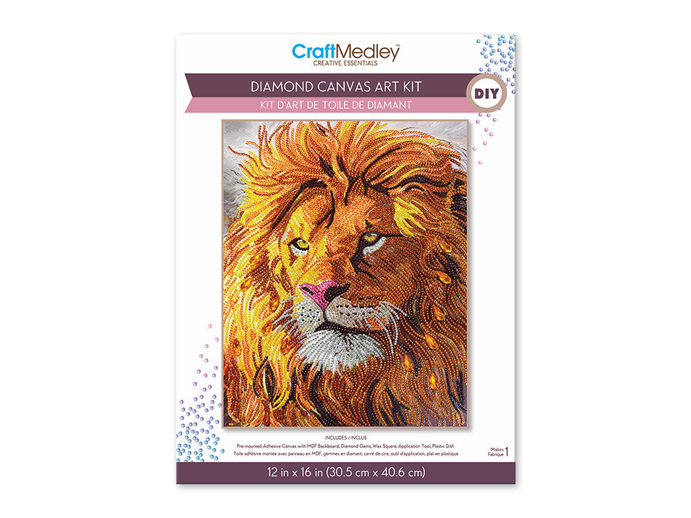 Craft Medley Kit: Diamond Painting Art Kit 12"x16" w/Gems+Tool+Tray Q) Lion