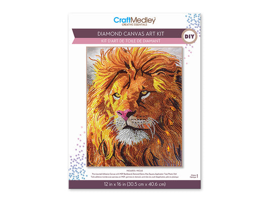 Craft Medley Kit: Diamond Painting Art Kit 12"x16" w/Gems+Tool+Tray Q) Lion
