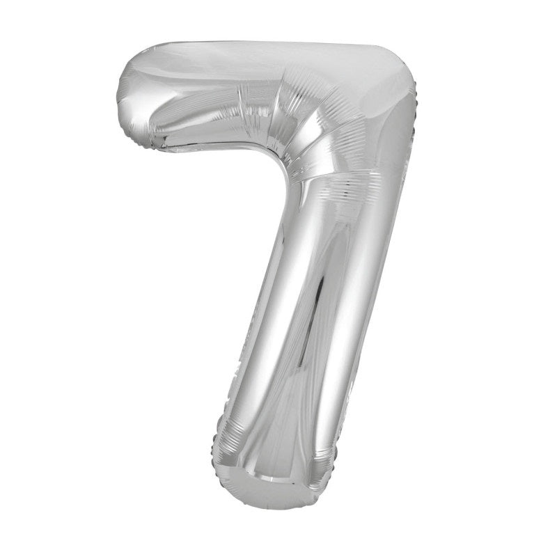 Silver Number 7 Shaped Foil Balloon 34"  Packaged