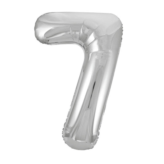 Silver Number 7 Shaped Foil Balloon 34"  Packaged
