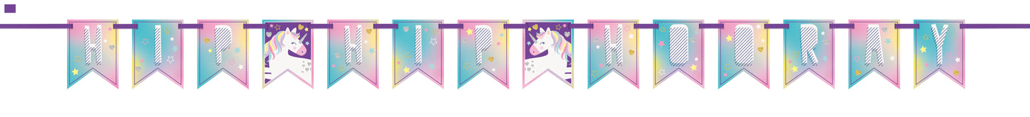 Unicorn "Hip Hip Hooray" Pennant Banner – 7 ft Unicorn Birthday Party Decoration
