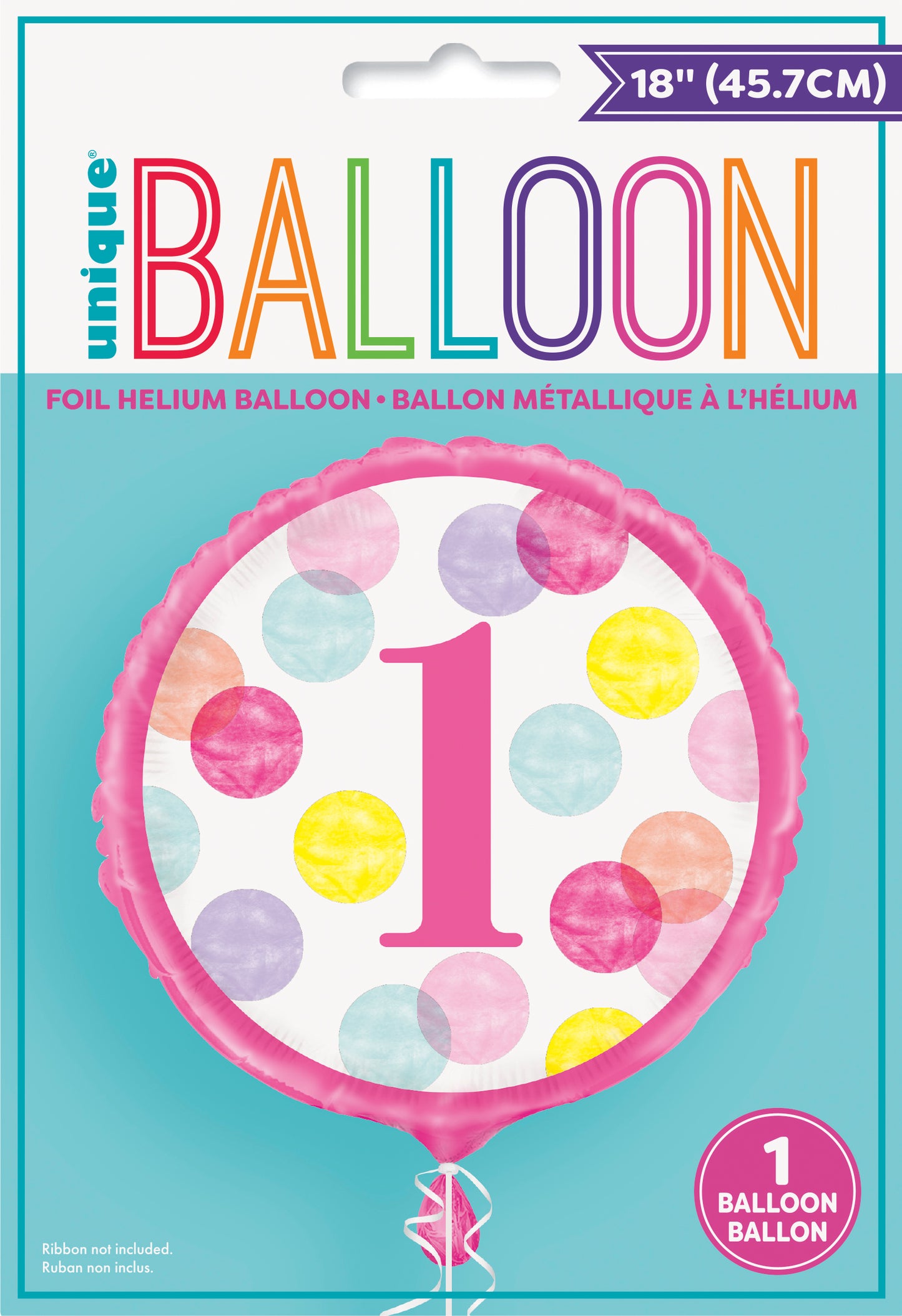 Helium Filled :Pink Dots 1st Birthday - Round Foil Balloon 18"