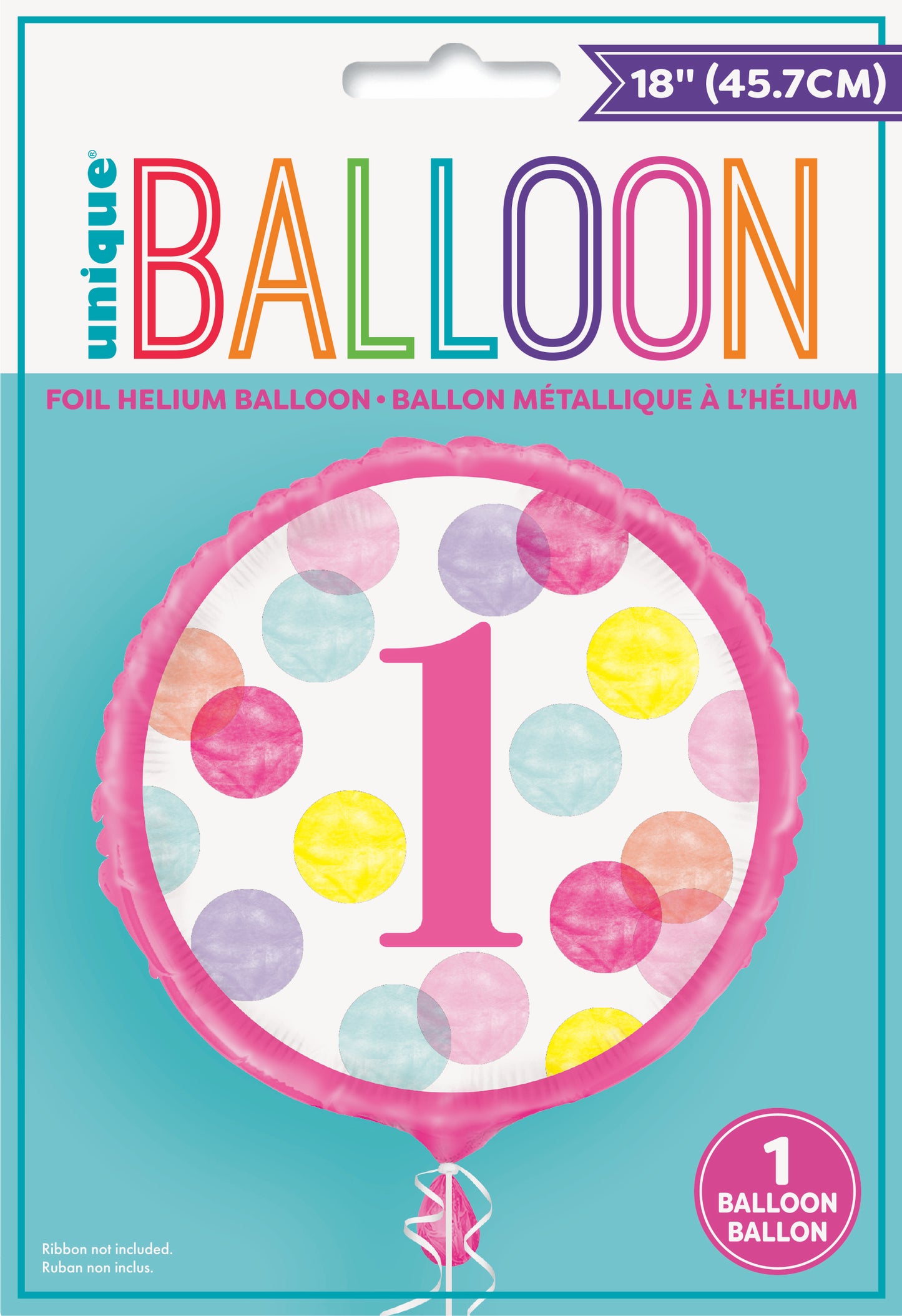 Foil Balloon 18": Pink Dots 1st Birthday - Round