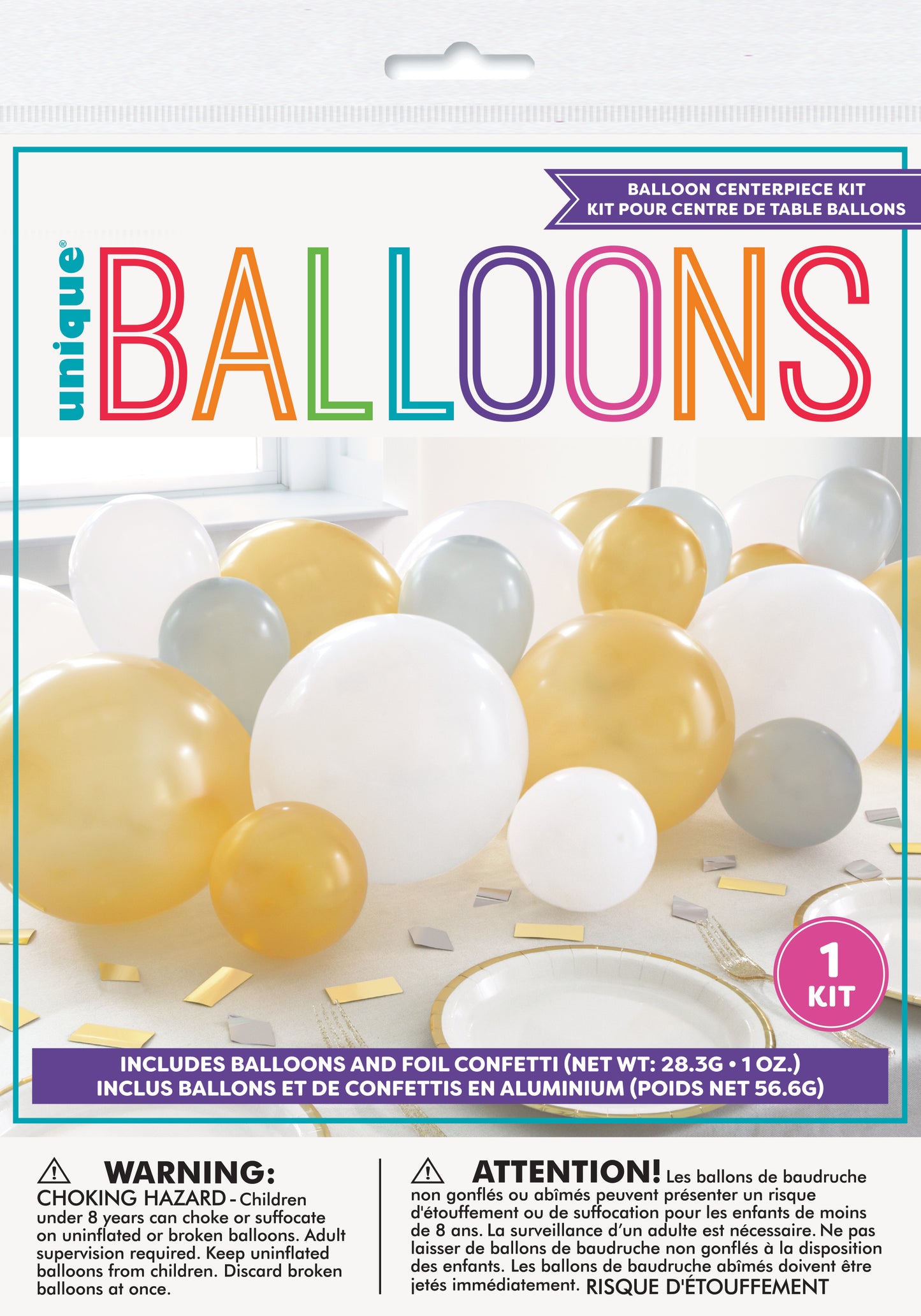 Balloon Centerpiece Kit - Table Runner with Foil Confetti Cutouts, Silver White and Gold Balloons (20 pcs)