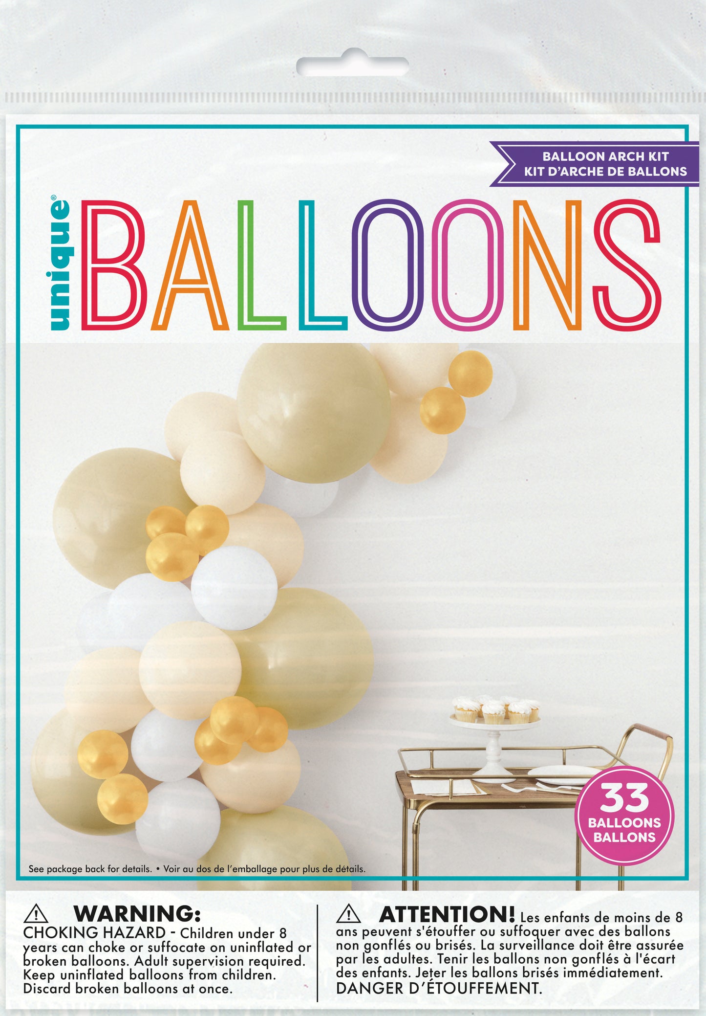 Latex Balloon Arch Kit - Assorted Gold & White Double Stuffed , 33pc