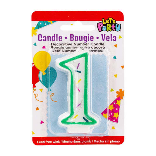 #1 Numeral Birthday Candle,  3"Height