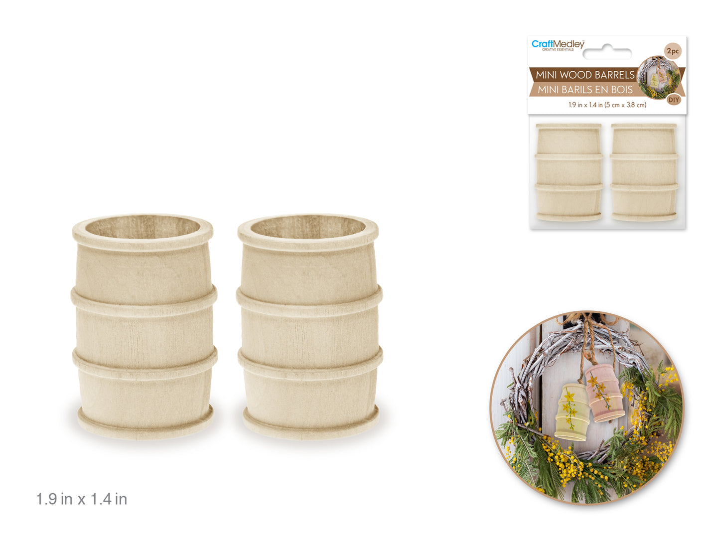 Craftwood: 1.9"x1.4" Mini Barrels 2pc Natural Routered Bands x4