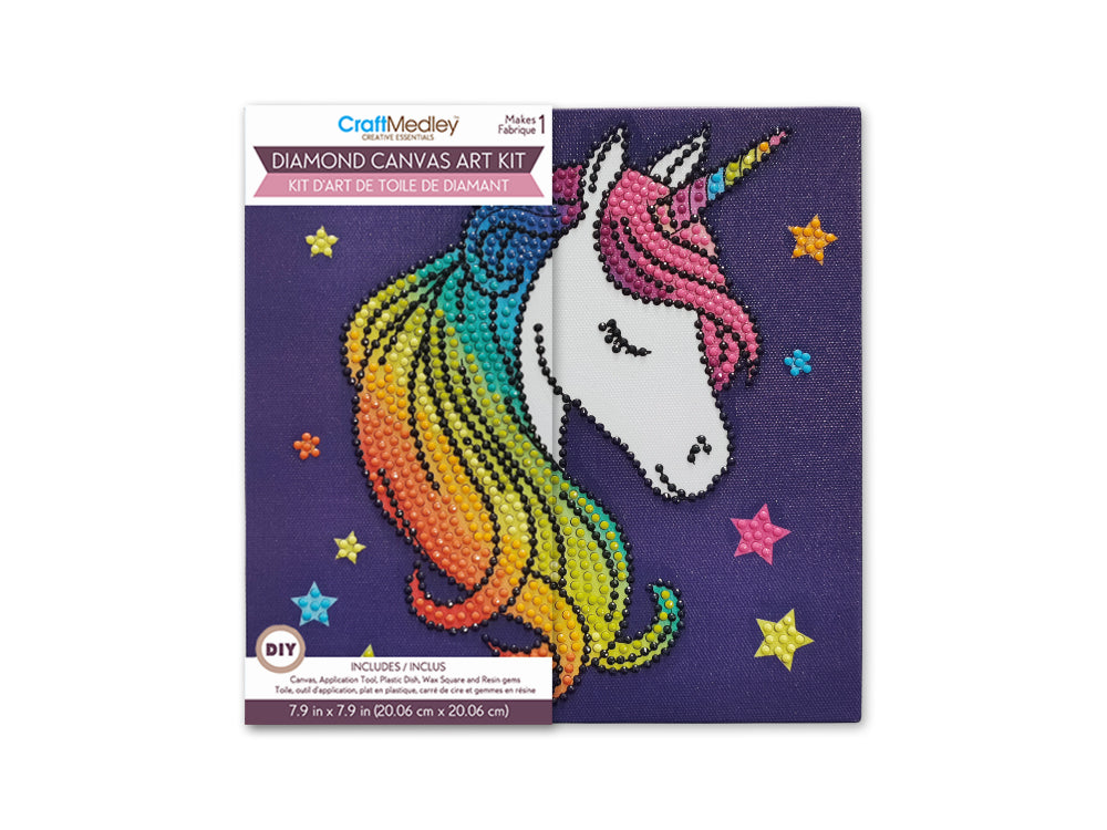 Stretch Artist Diamond Painting Canvas Kit: 7.9"x7.9" Primed Back-Stapled D) Unicorn