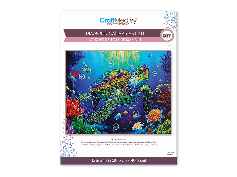 Craft Medley Kit: Diamond Painting Art Kit 12"x16" w/Gems+Tool+Tray O) Turtle