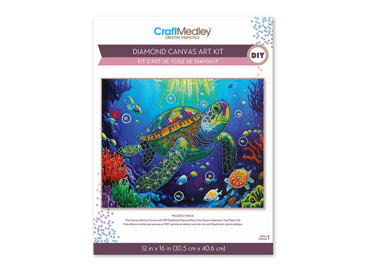 Craft Medley Kit: Diamond Painting Art Kit 12"x16" w/Gems+Tool+Tray O) Turtle