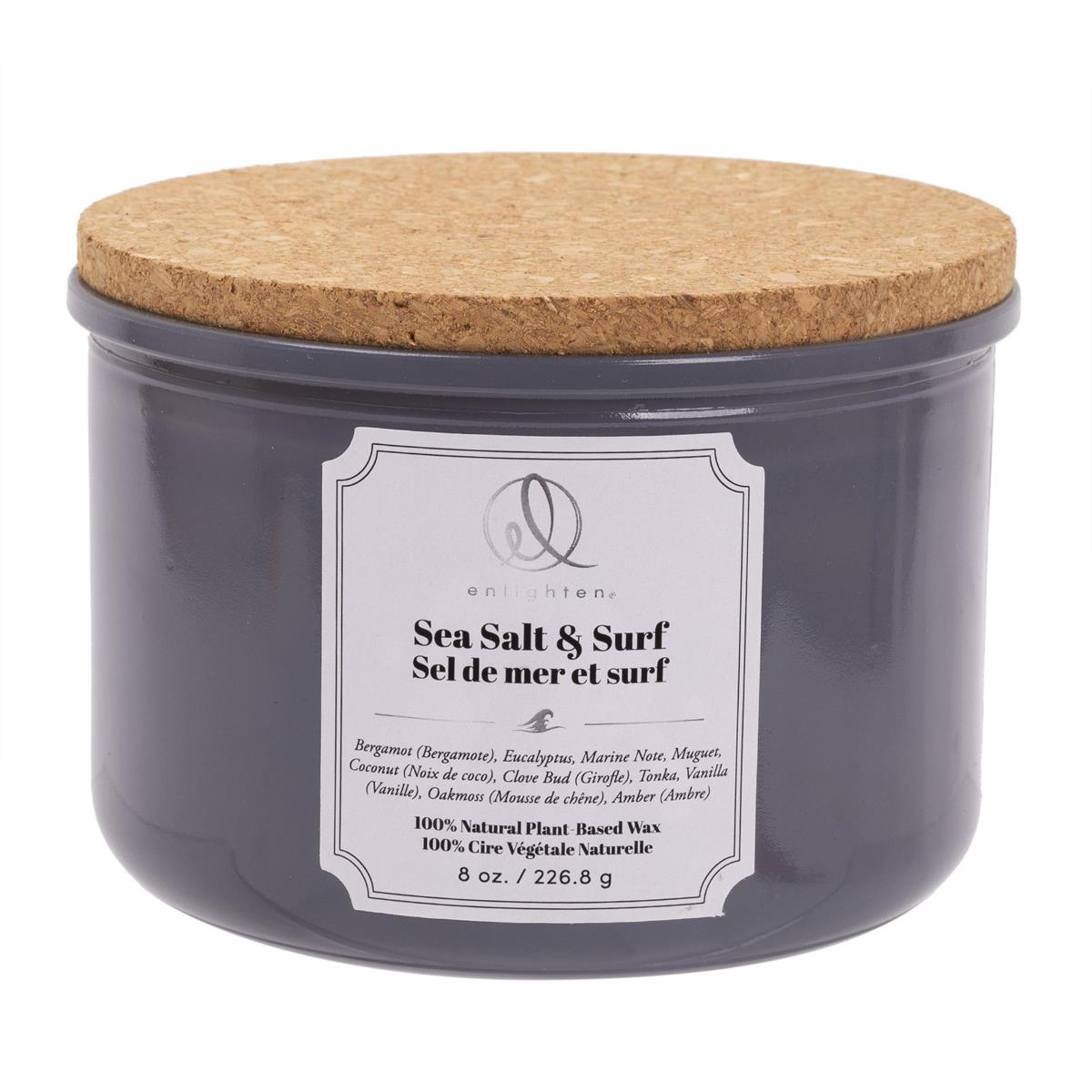 Enlighten Scented Candle w/Wood Lid, 3-wick, Sea Salt + Surf, 426g