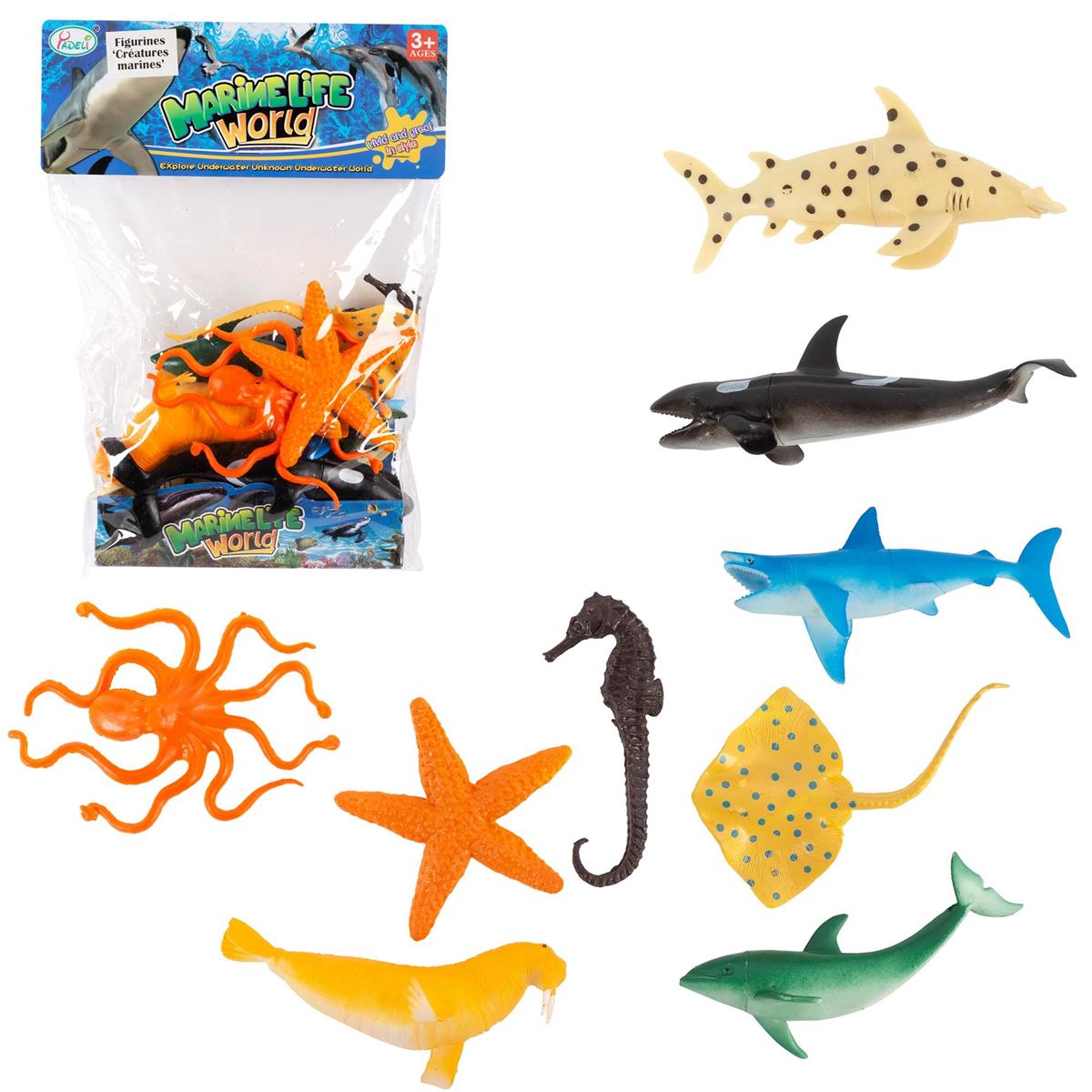 9pcs Sea Creature Toy Figures, PVC bag w/header