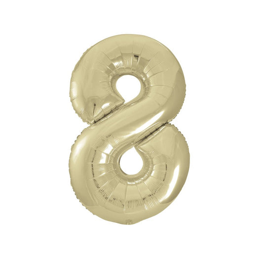 Gold Number 8 Shaped Foil Balloon 34"  Packaged