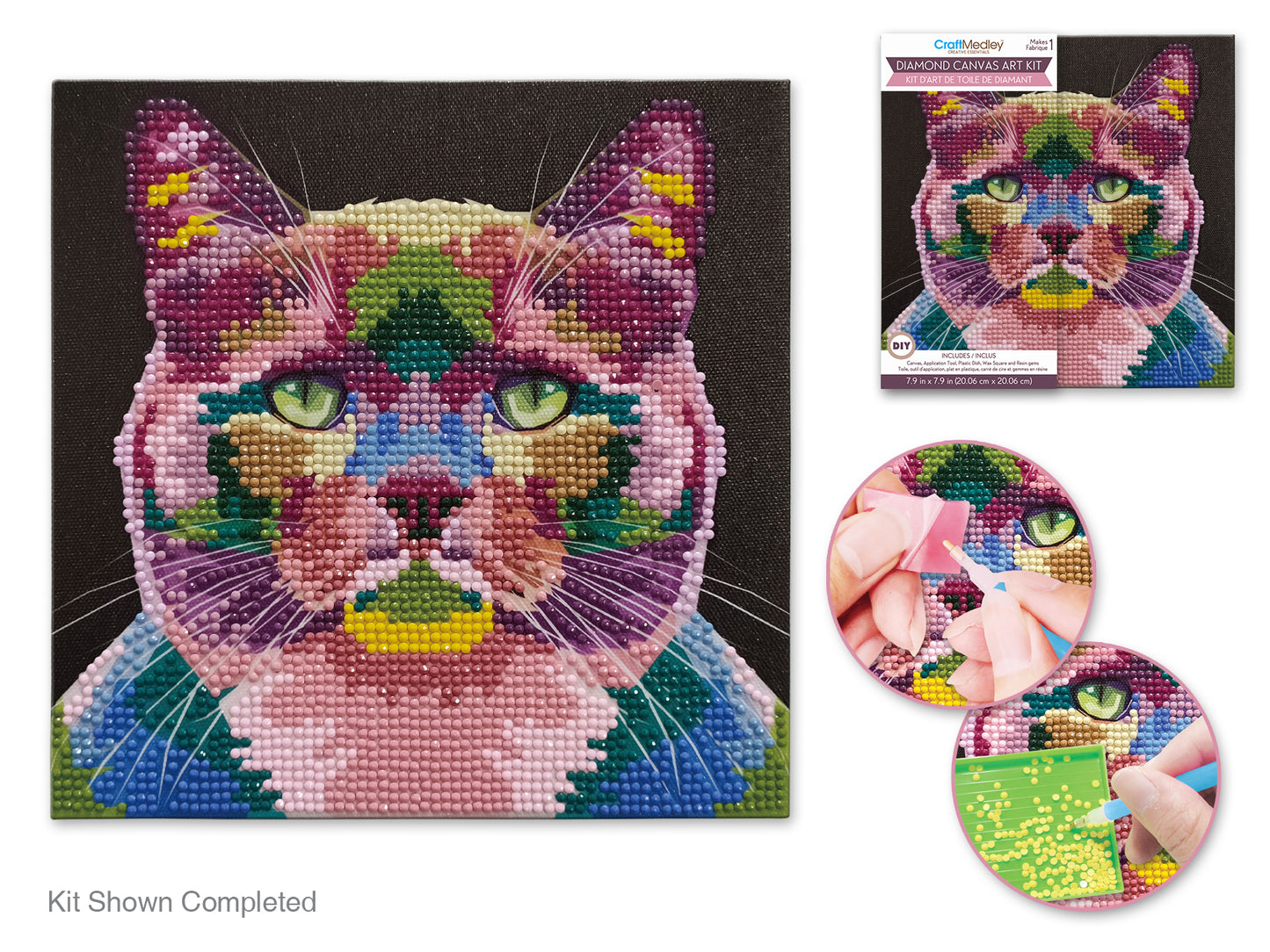 Stretch Artist Diamond Painting Canvas Kit: 7.9"x7.9" Primed Back-Stapled A) Cat