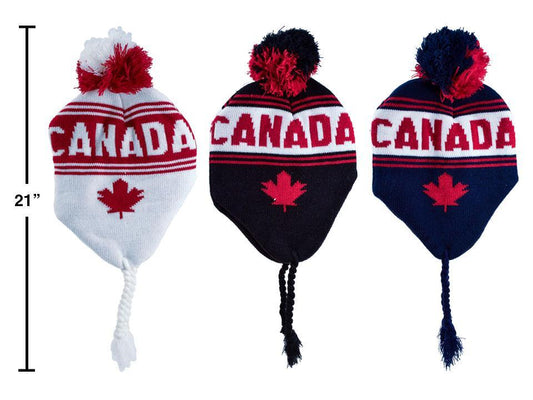 Nordic T. Adult Canada Earflap Knitted Toque w/ Pom Pom, 3/C, cht