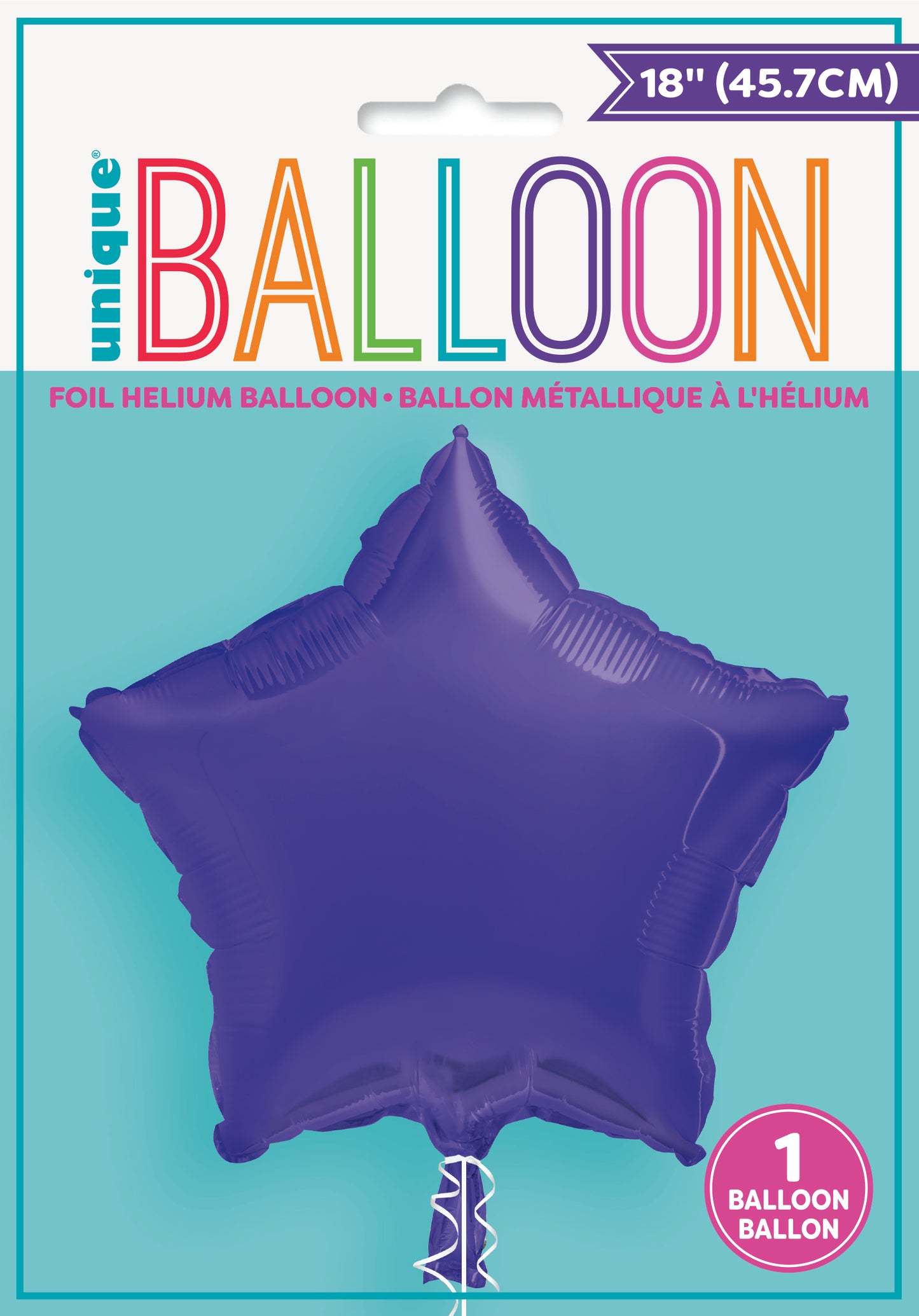 Deep Purple Solid Star Foil Balloon 18" Packaged