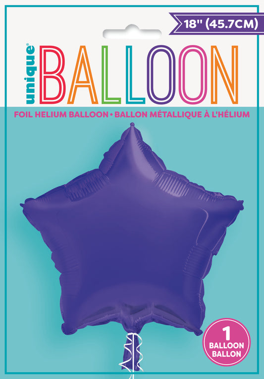 Helium filled - Deep Purple Solid Star Foil Balloon 18"