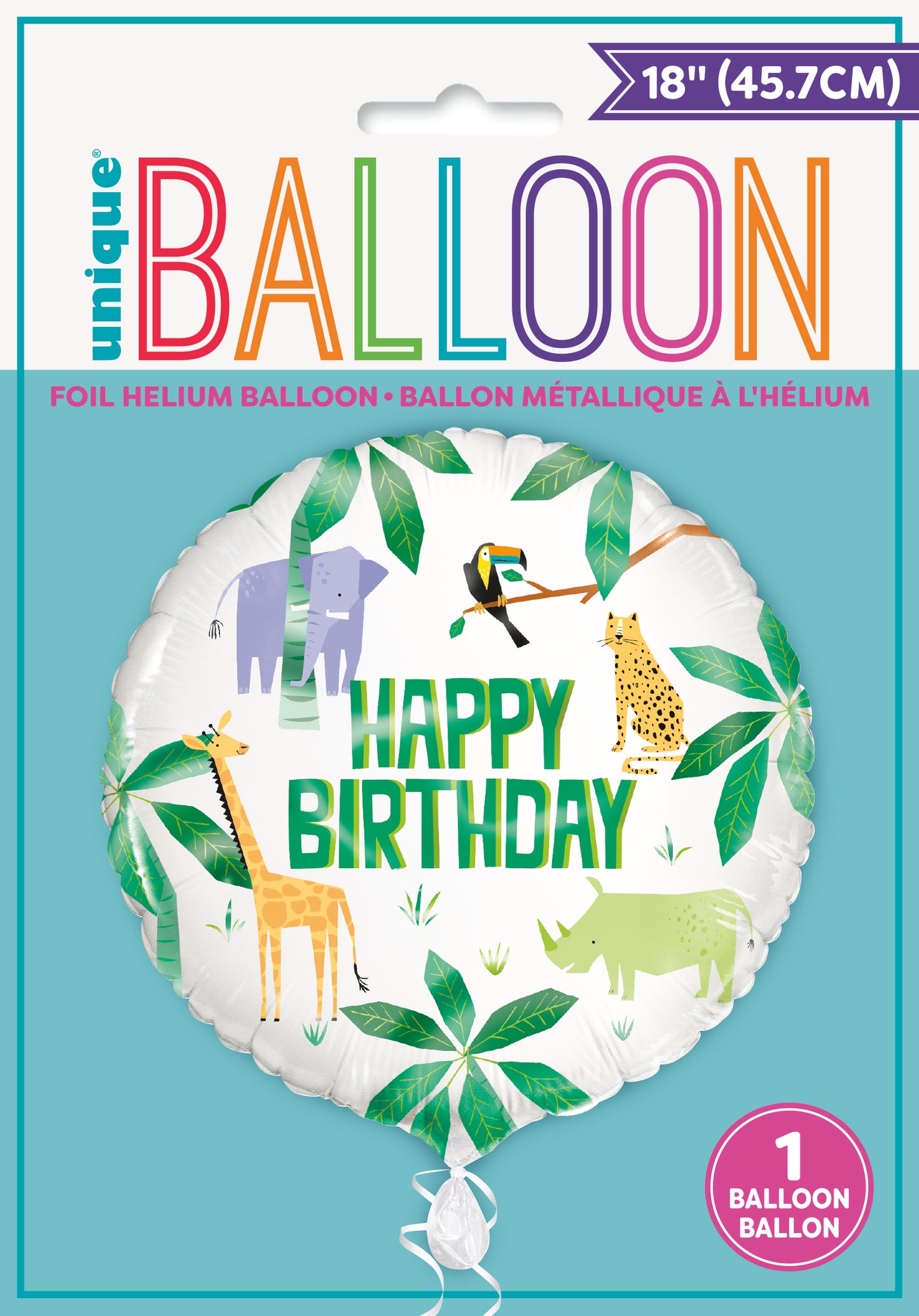 Foil Balloon 18": Animal Safari - Round