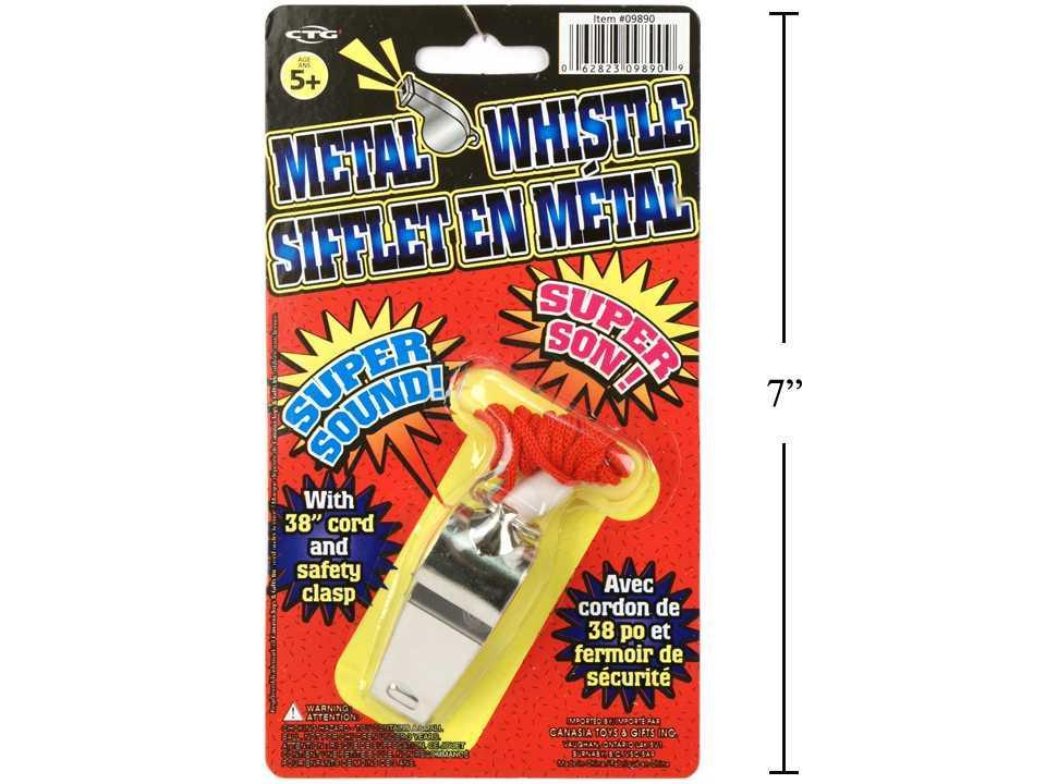 2" Metal Whistle w/Cord,  b/c (CS)